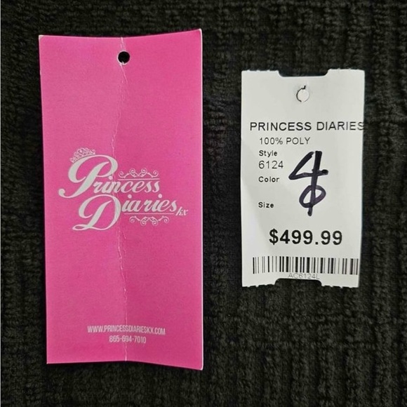 Blue lace prom dress with multicolored flowers sewn on. - Picture 4 of 4